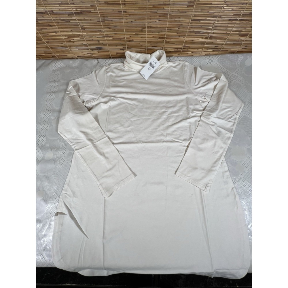 J Jill Luxe Supima Shirttail Turtleneck  Tunic Sweater Womens ST Tall Cream